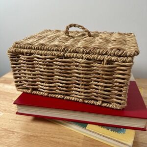 Natural Woven Seagrass Storage Basket with Lid and Handle Small Rectangular
